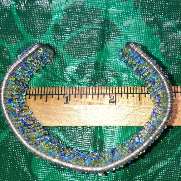 CUFF BRACELET shades of blue beads on inside & outside, some MOP $25 - Picture 5 of 5